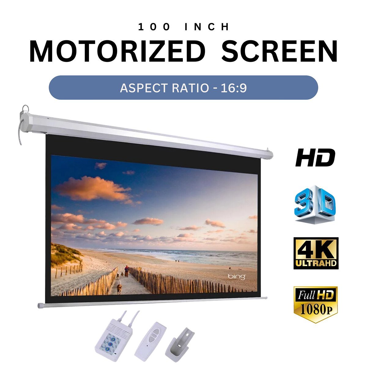NP Tech| Nptech 100-inch 16:9 Electric Motorized Projector Screen, UHD ...