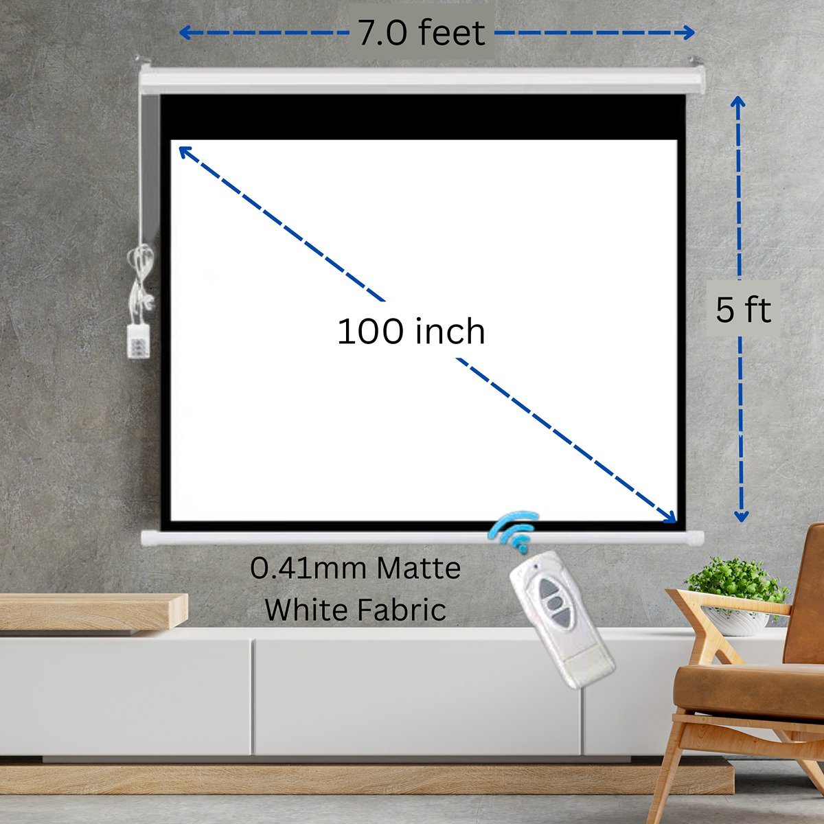 NP Tech| Nptech 100-inch (7ft x 5ft) 4:3Aspect Ratio Electric Motorized ...
