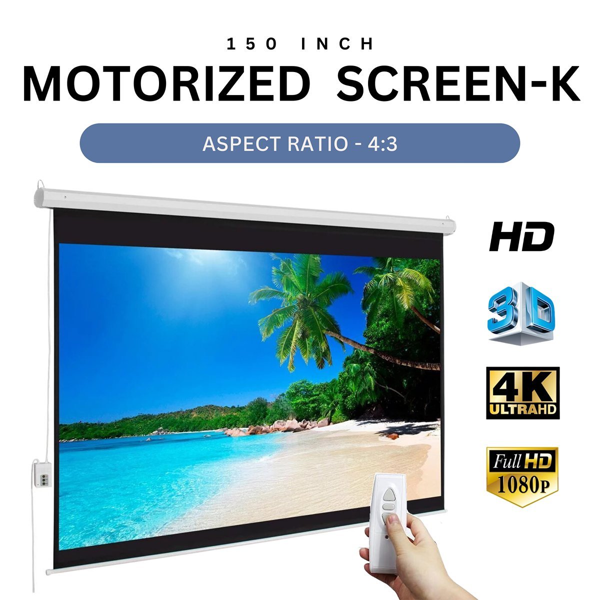 NP Tech| Nptech 150-inch (10ft x 8ft) 4:3Aspect Ratio Electric ...